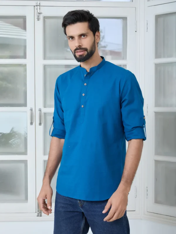 light blue slub kurta shirt