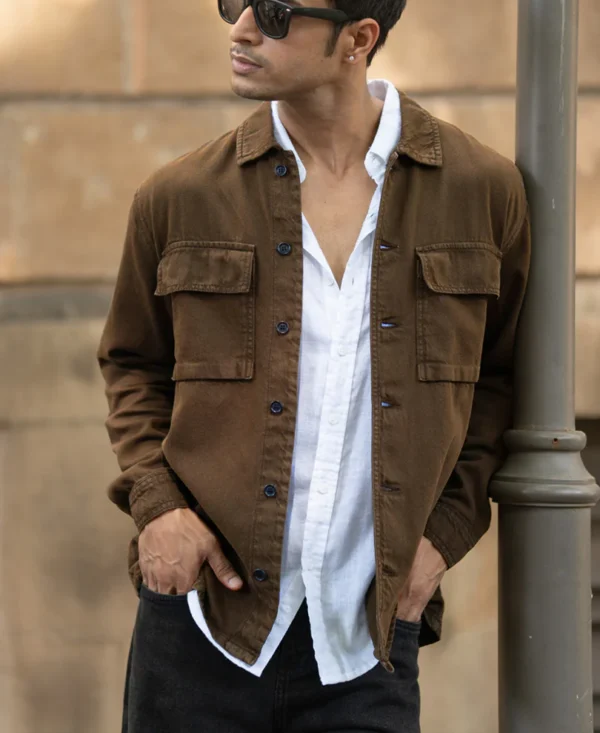 dark brown denim overshirt