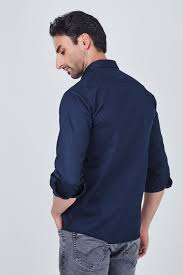 classic dark blue cotton shirt