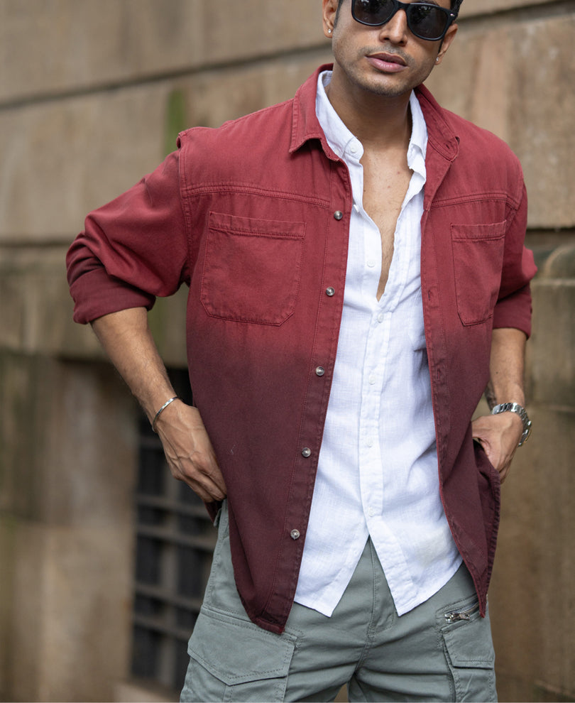 brick red ombre shirt with pockets brick red ombre shirt with pockets