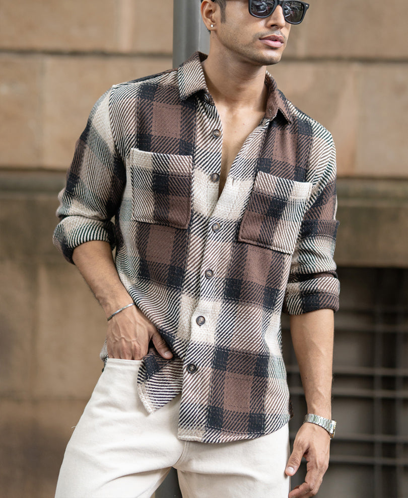 brown twill check shirt brown twill check shirt