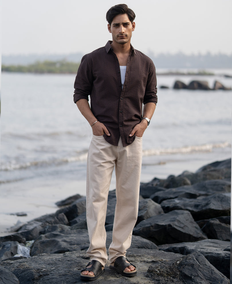 brown seer sucker stripe shirt brown seer sucker stripe shirt