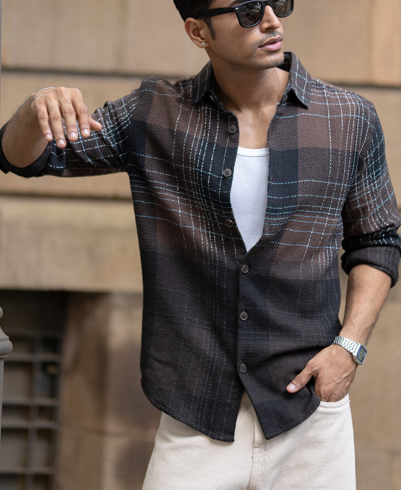 brown ombre checks shirt brown ombre checks shirt