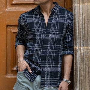 black structured checked shirt