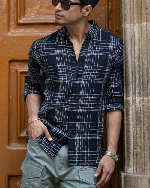 black structured checked shirt