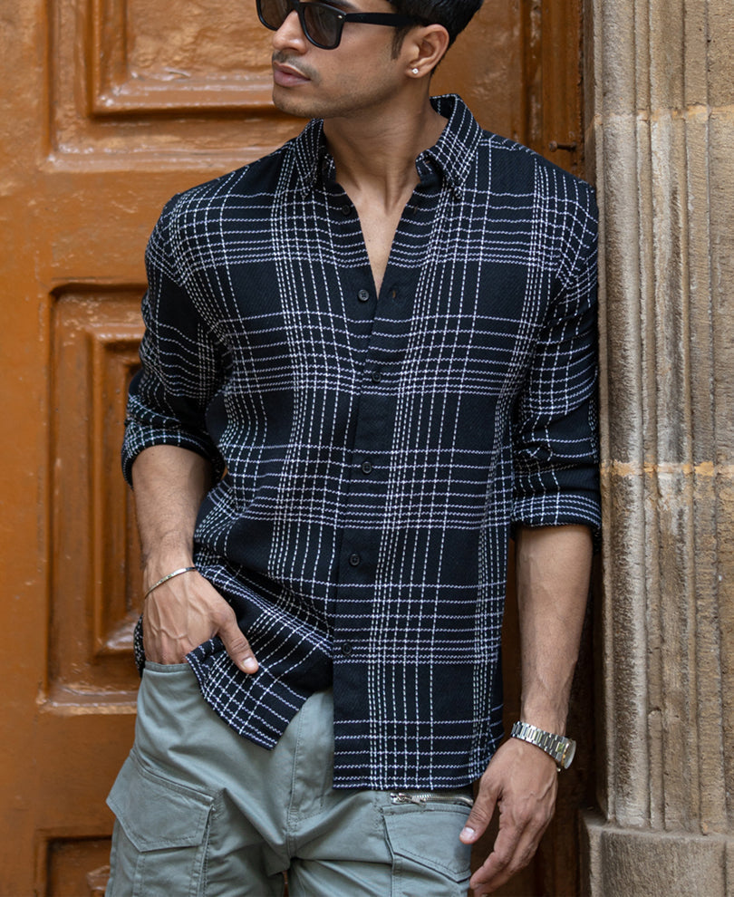 black structured checked shirt black structured checked shirt