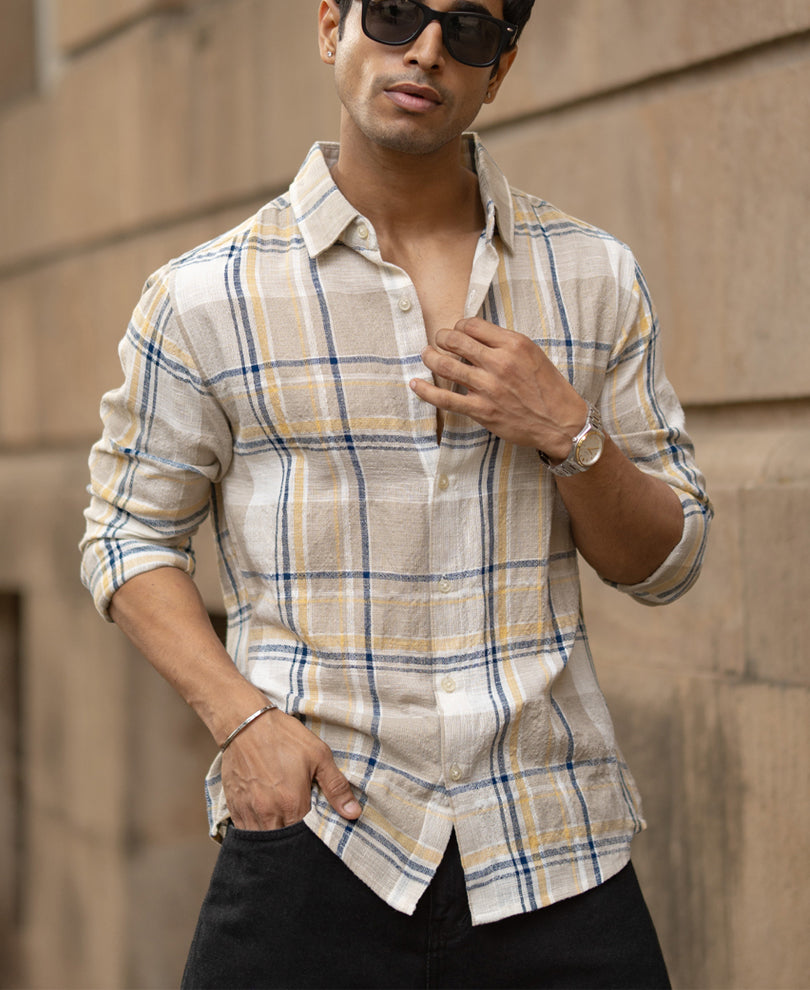 beige lightweight structure checks shirt beige lightweight structure checks shirt