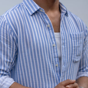 Home blue double cloth stripe shirt