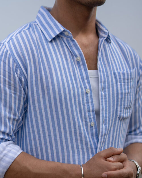 blue double cloth stripe shirt