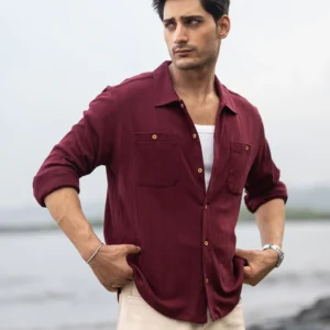 wine striped knitted shirt