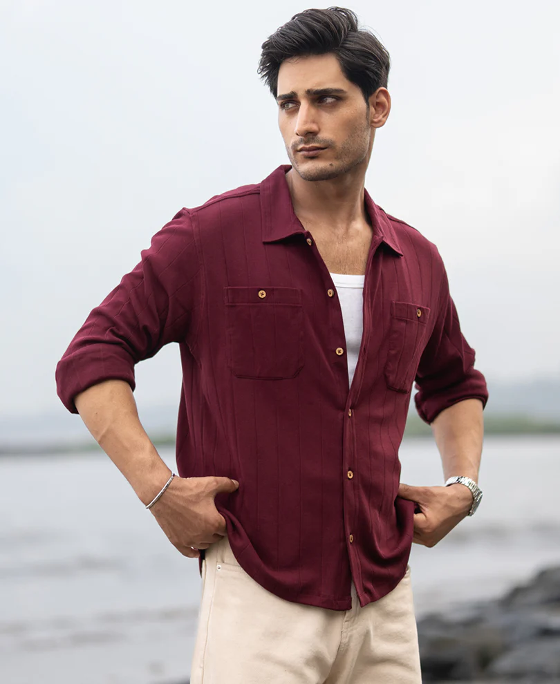 wine striped knitted shirt wine striped knitted shirt