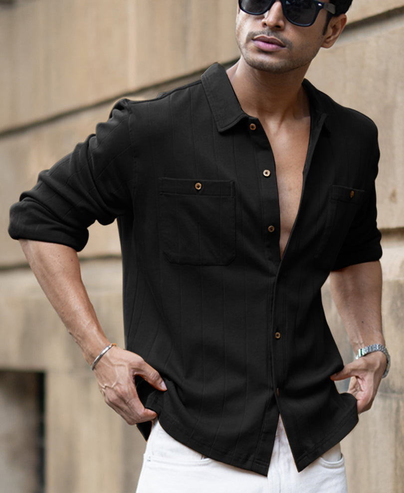 black double pocket knit shirt black double pocket knit shirt