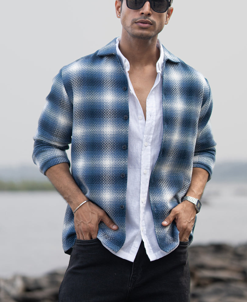 blue structured checks overshirt blue structured checks overshirt