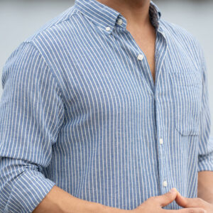 Home blue linen blend stripe shirt