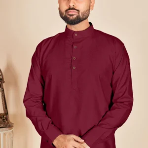 maroon slub kurta shirt