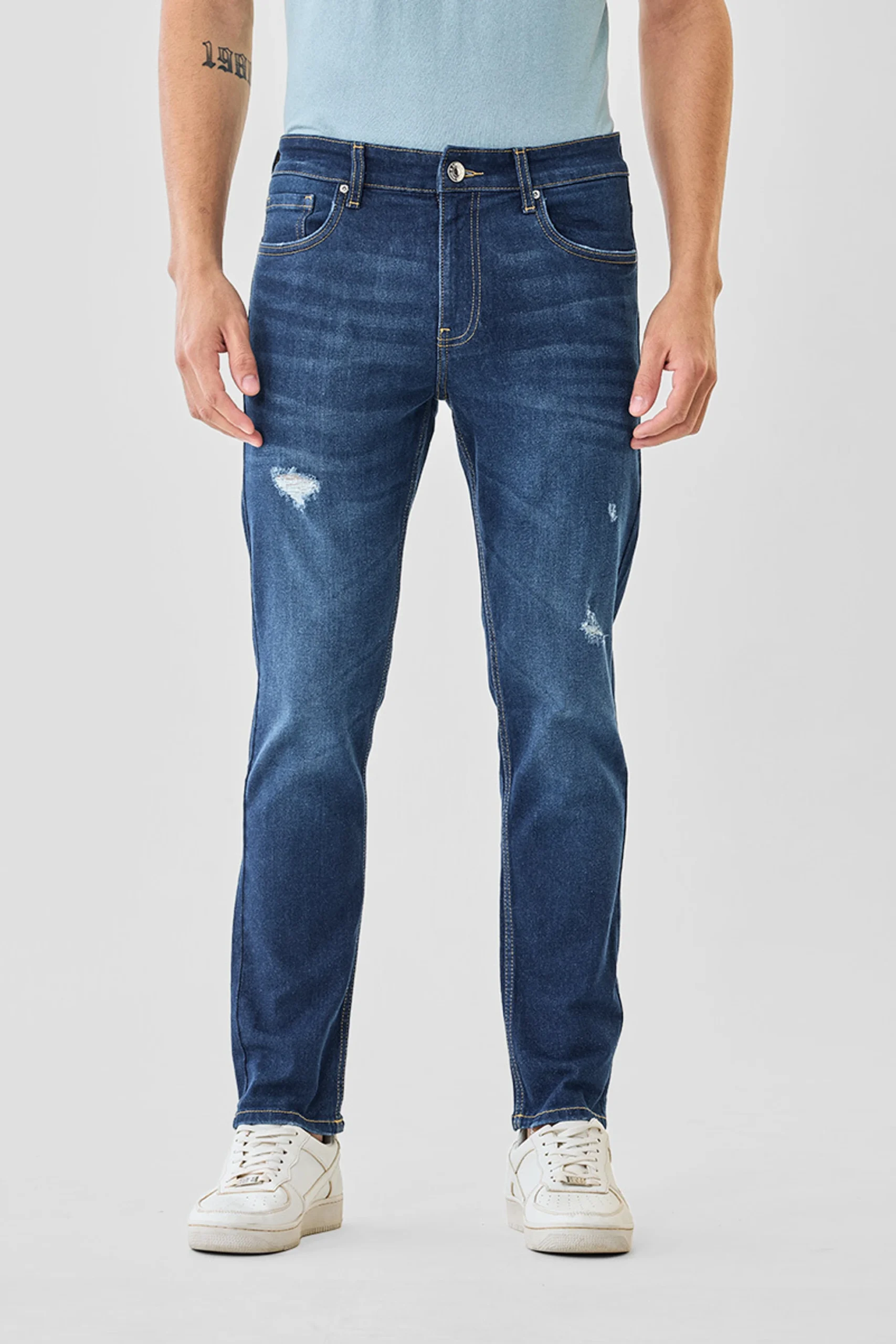 dark blue 5 pocket low rise tapered ankle length knit denim jeans dark blue 5 pocket low rise tapered ankle length knit denim jeans