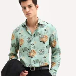 green floral structured shirt