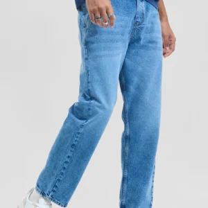 light blue baggy fit jogger style jean with cargo pockets