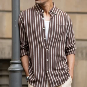 dark brown printed stripe shirt