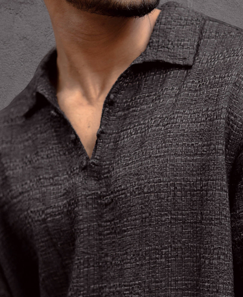 black kurta style regular fit full sleeves shirt black kurta style regular fit full sleeves shirt