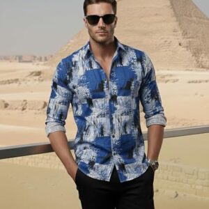 navy abstract structure print shirt