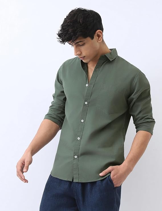 green plain structured regular fit full sleeves shirt green plain structured regular fit full sleeves shirt
