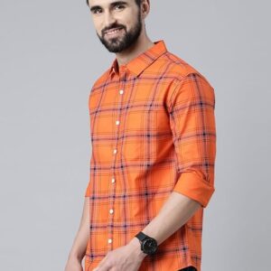 orange spray checks shirt