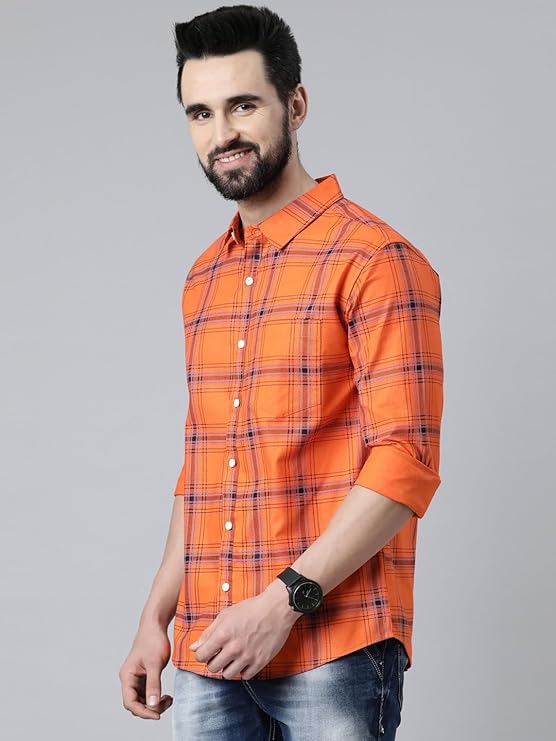 orange spray checks shirt orange spray checks shirt