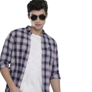 navy and wine flannel checks shirt
