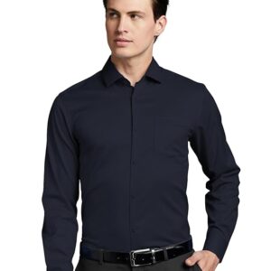 navy blue regular fit checked full sleeves shirt