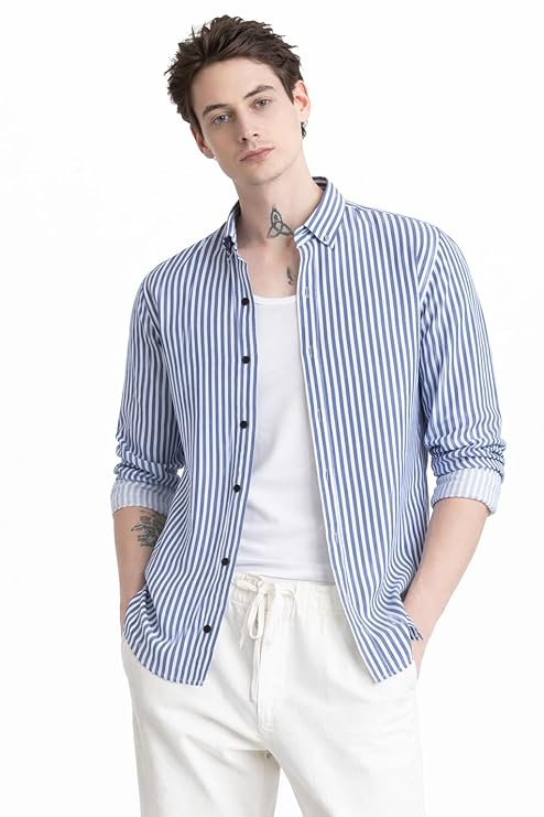 off white and blue striped regular fit full sleeves shirt off white and blue striped regular fit full sleeves shirt