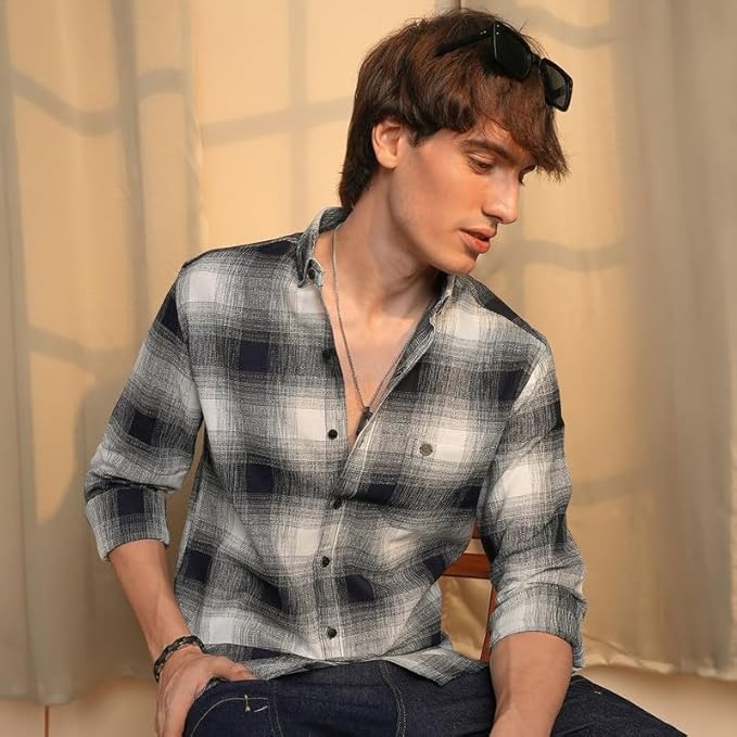 navy ombre checks shirt navy ombre checks shirt