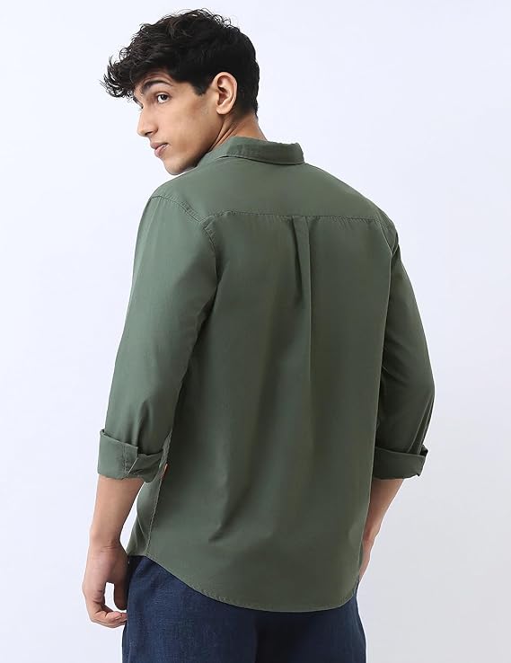 green plain structured regular fit full sleeves shirt green plain structured regular fit full sleeves shirt