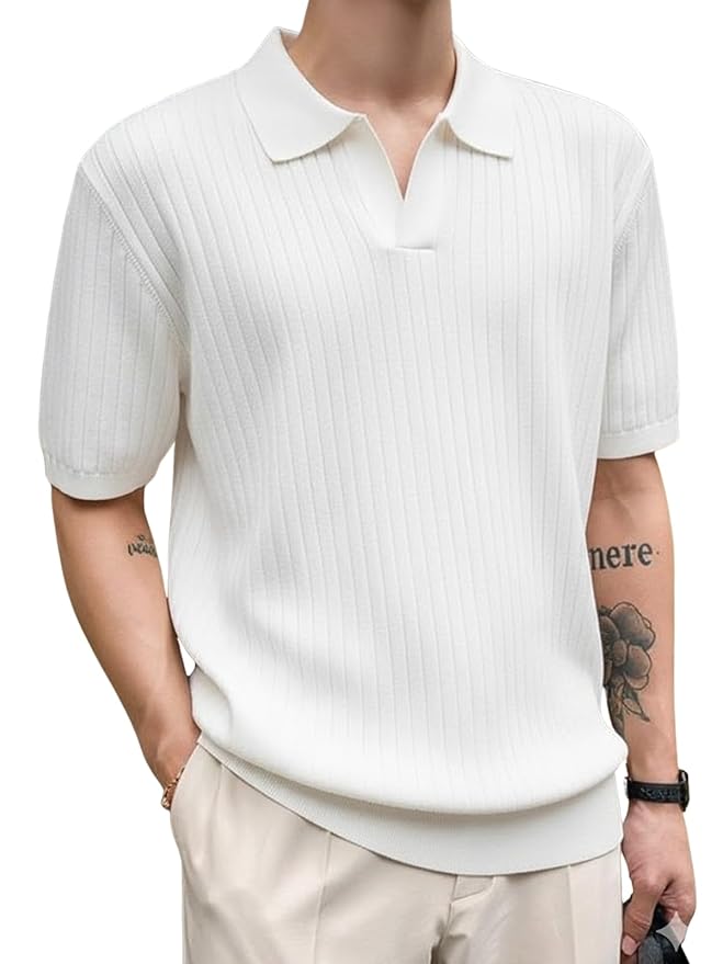 men’s white ribbed polo t shirt | premium slim fit casual wear men’s white ribbed polo t shirt | premium slim fit casual wear
