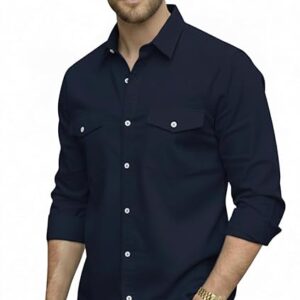 navy blue printed regular fit half sleeves shirt