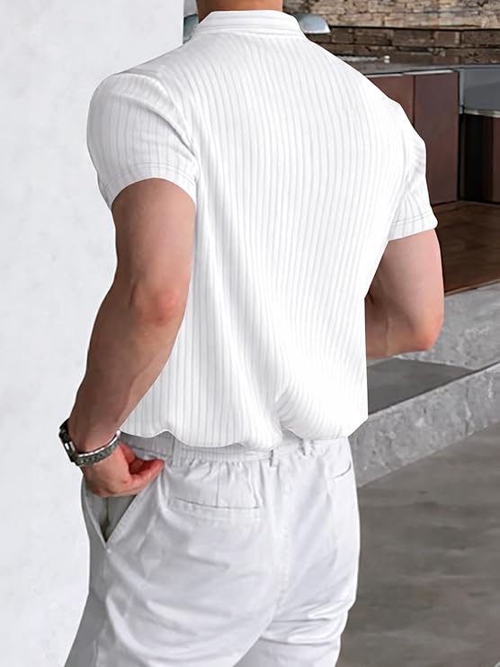 men’s white ribbed polo t shirt | premium slim fit casual wear men’s white ribbed polo t shirt | premium slim fit casual wear