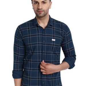 navy and white macro checks shirt