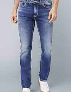light blue 5 pocket mid rise slim straight fit classic stretch jeans