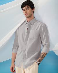 light beige slub textured linen shirt