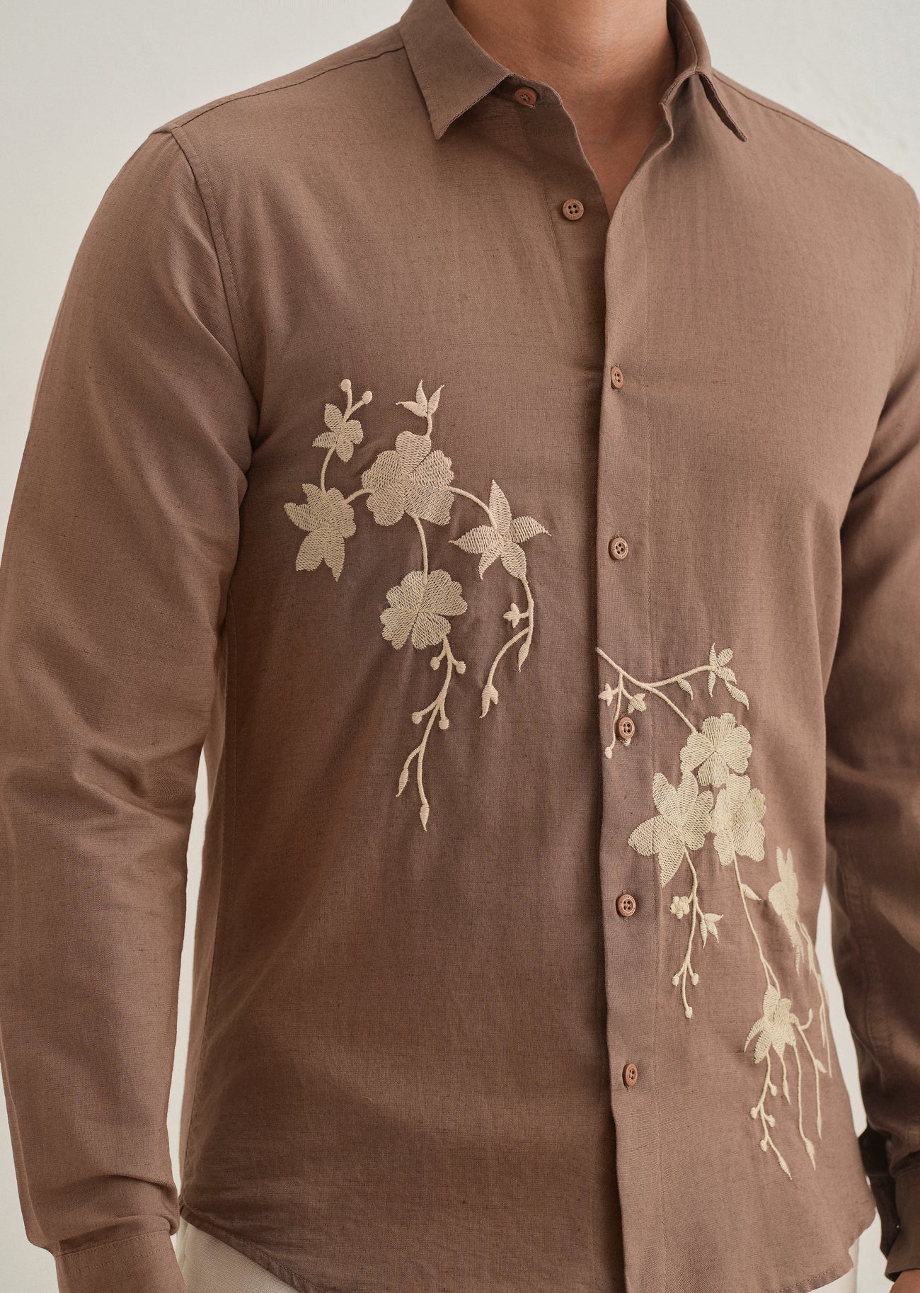 dark brown linen blend embroidery shirt dark brown linen blend embroidery shirt