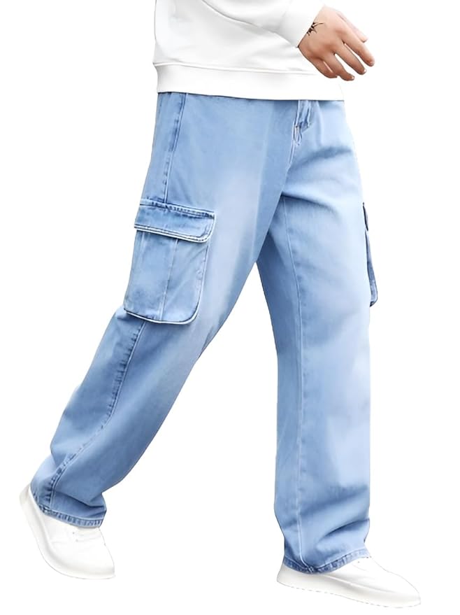 ice blue baggy fit cargo denim jeans ice blue baggy fit cargo denim jeans