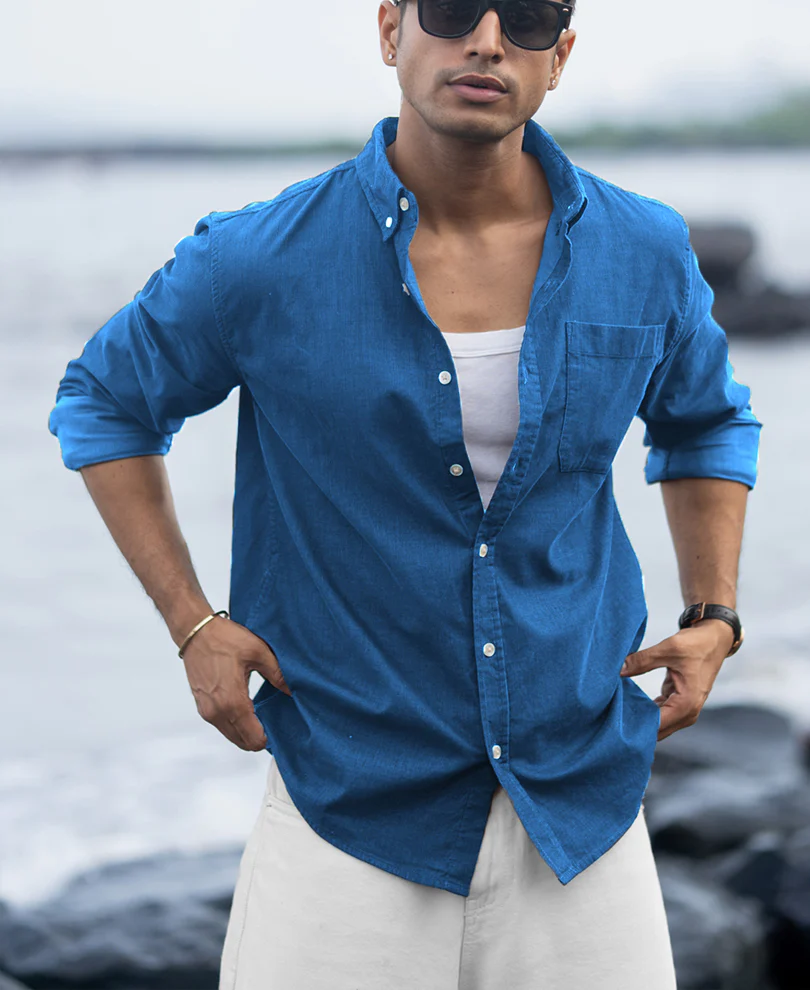 cerulean blue linen blend shirt cerulean blue linen blend shirt