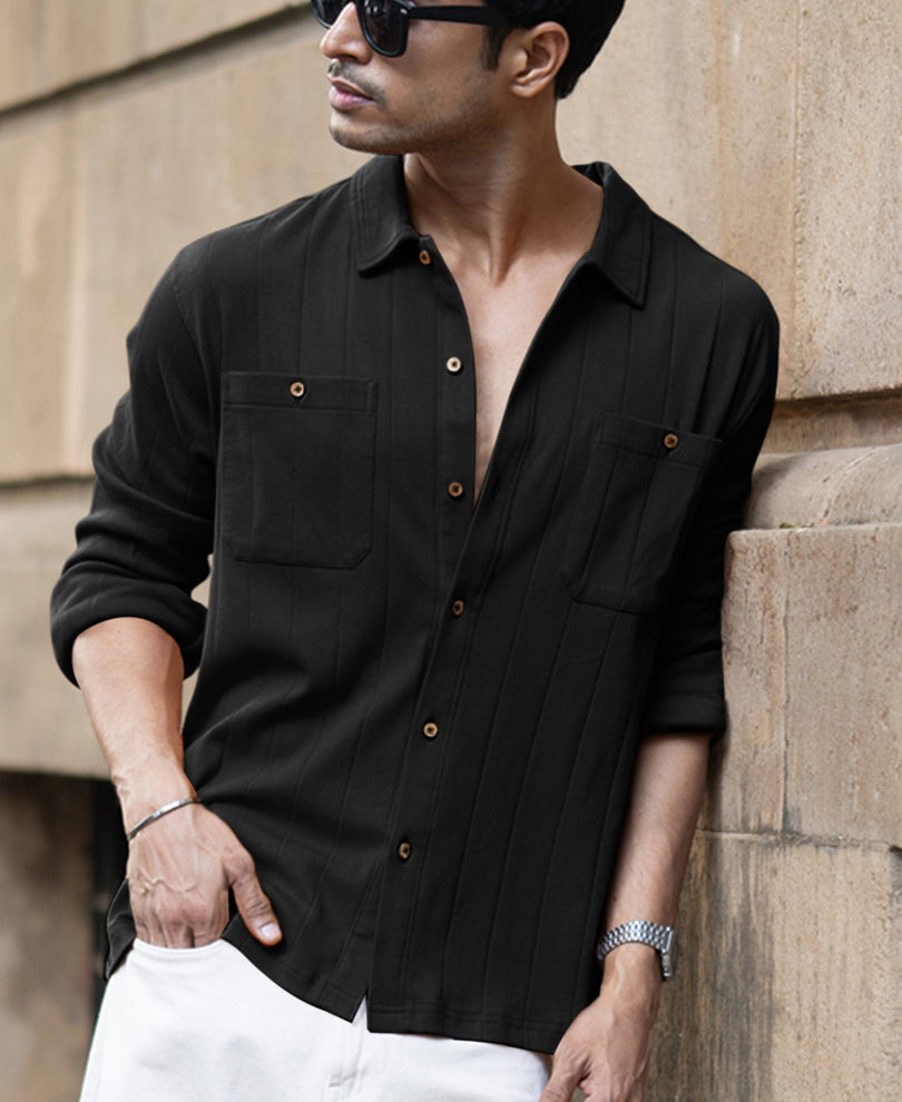 black double pocket knit shirt black double pocket knit shirt