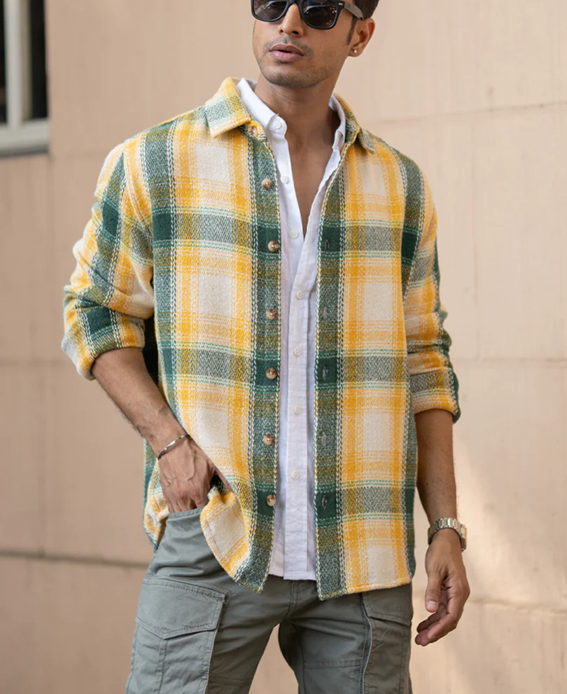 yellow and green structured checks shirt yellow and green structured checks shirt