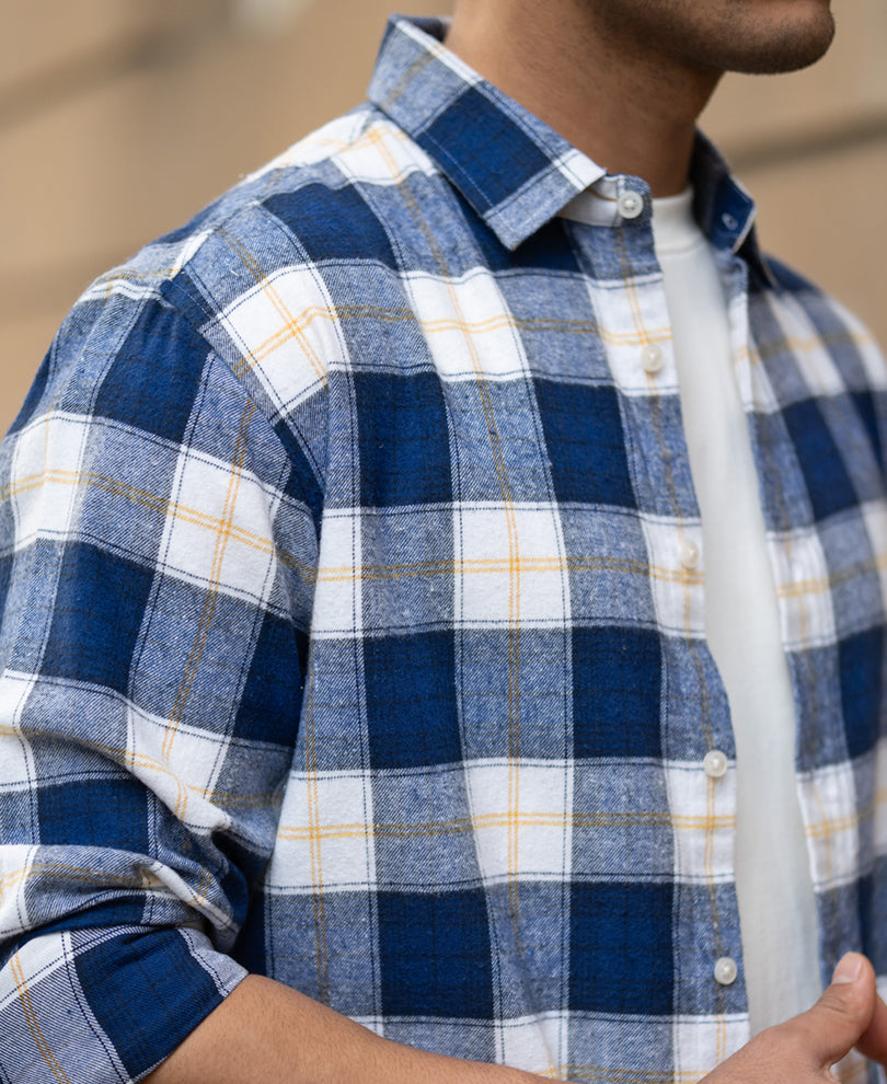 blue brushed regular fit checks shirt blue brushed regular fit checks shirt