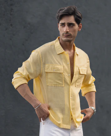 yellow linen double pocket shirt yellow linen double pocket shirt
