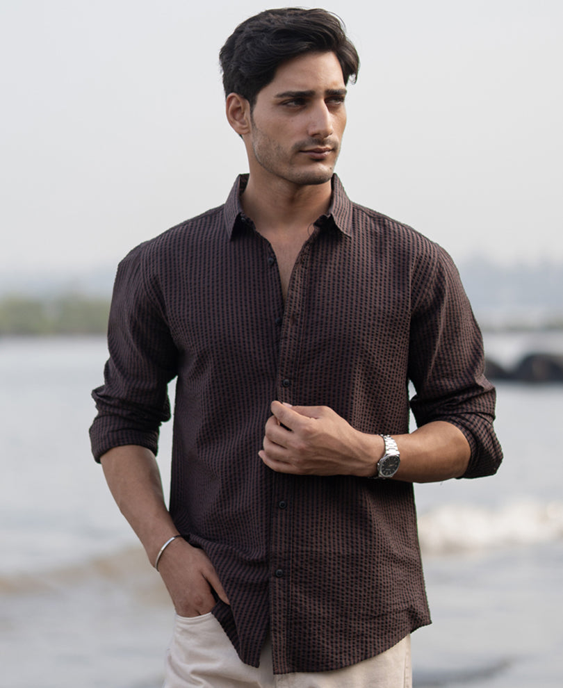 brown seer sucker stripe shirt brown seer sucker stripe shirt