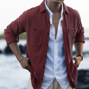 wine structured knit shirt with pockets