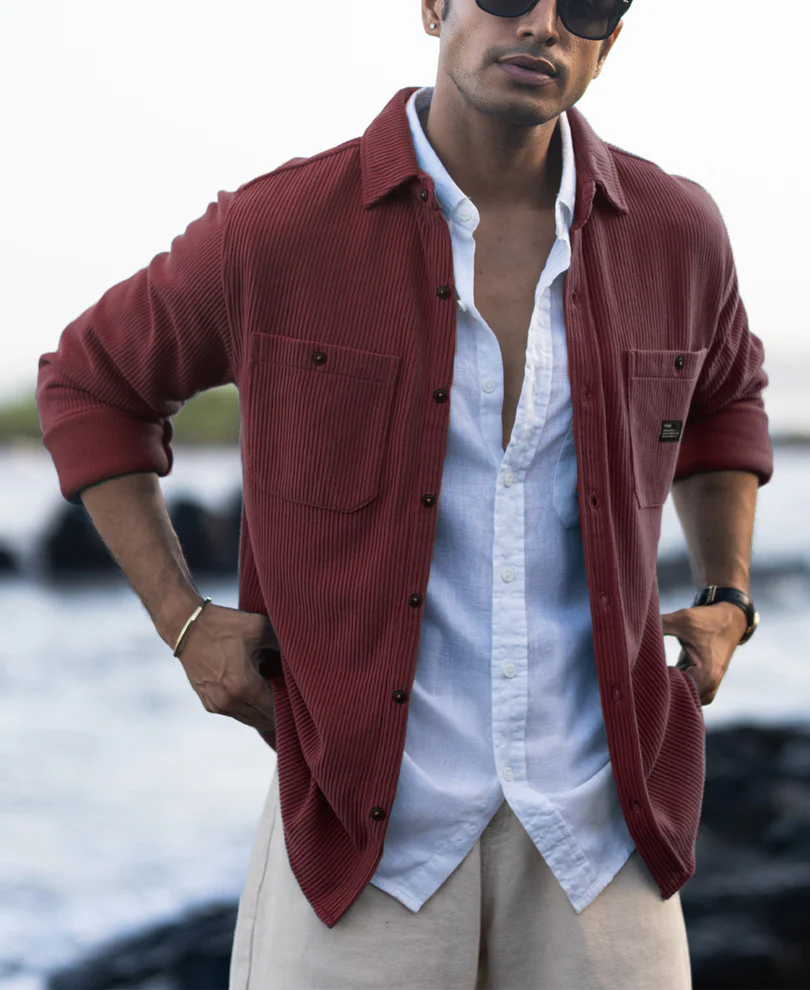 wine structured knit shirt with pockets wine structured knit shirt with pockets
