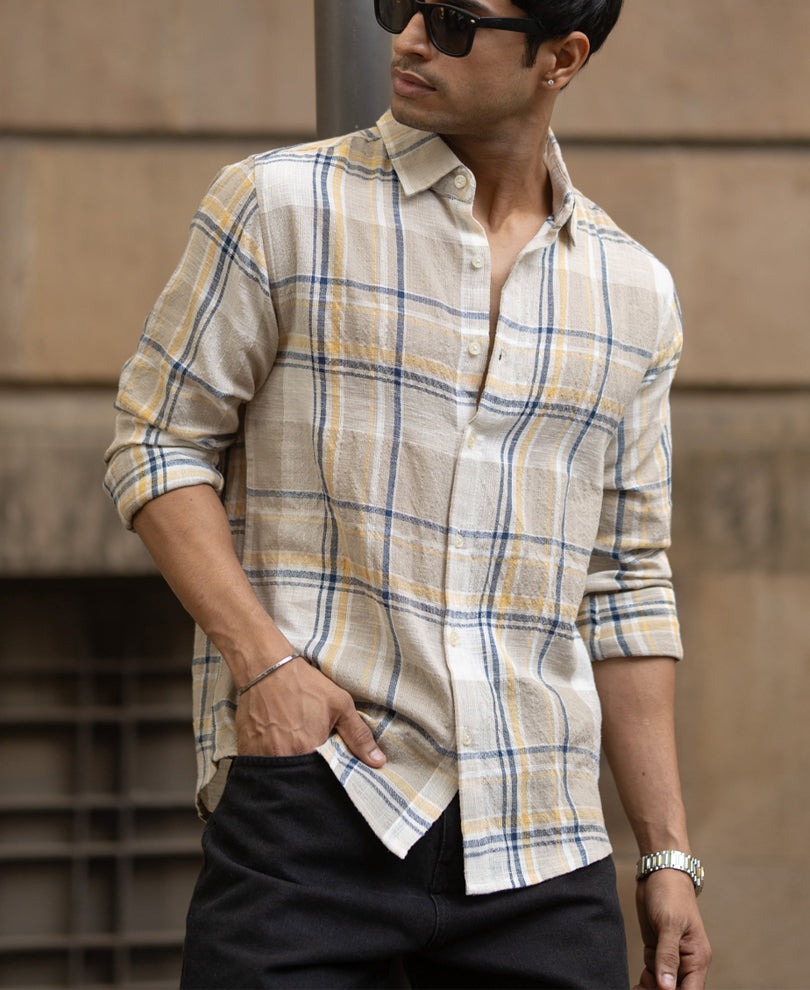 beige lightweight structure checks shirt beige lightweight structure checks shirt
